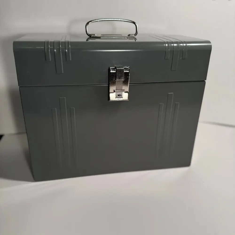 Vintage Metal File Box Gray 12.5” x 4.5” x 8.5”